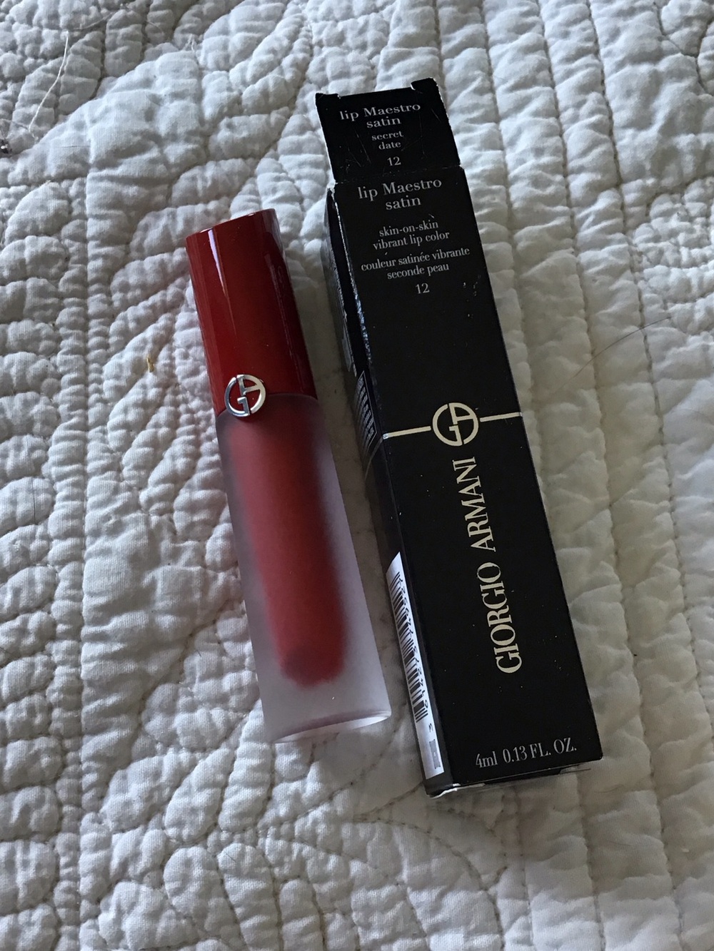 New Giorgio Armani Satin Lip Maestro Liquid Lipstick #12 Secret Date - Deep Red